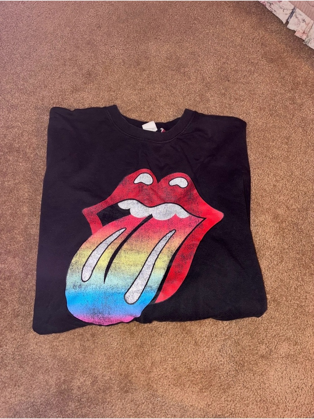 H&M Black Sweatshirt with Rainbow Tongue Graphic